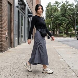 Y2K Linea Blu Sz 4 Asymmetrical Utility Skirt Gray Gorpcore Ruched Techwear Maxi